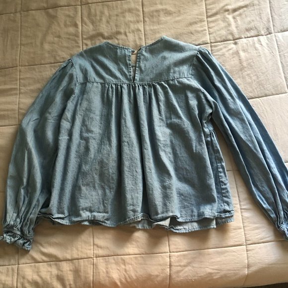 Altar'd State Denim Ruffle Top - Picture 3 of 4